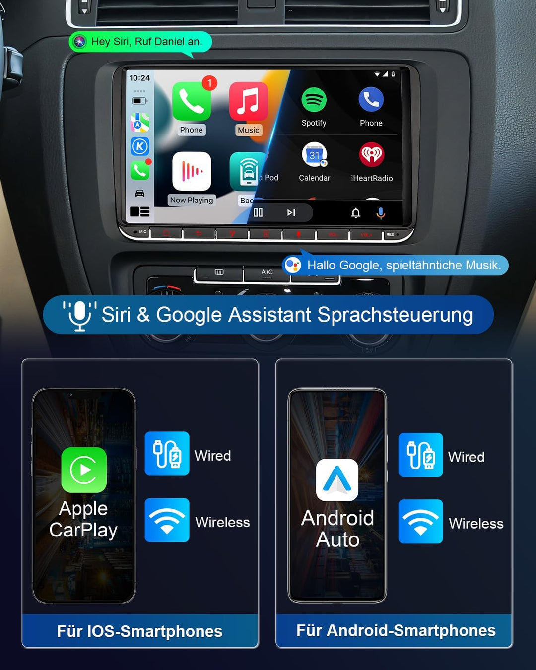 Autoradio mit Bildschirm für VW Golf 5 6 T5 Polo 6R Passat Caddy Touran Seat Skoda, 9 Zoll Golf Radi