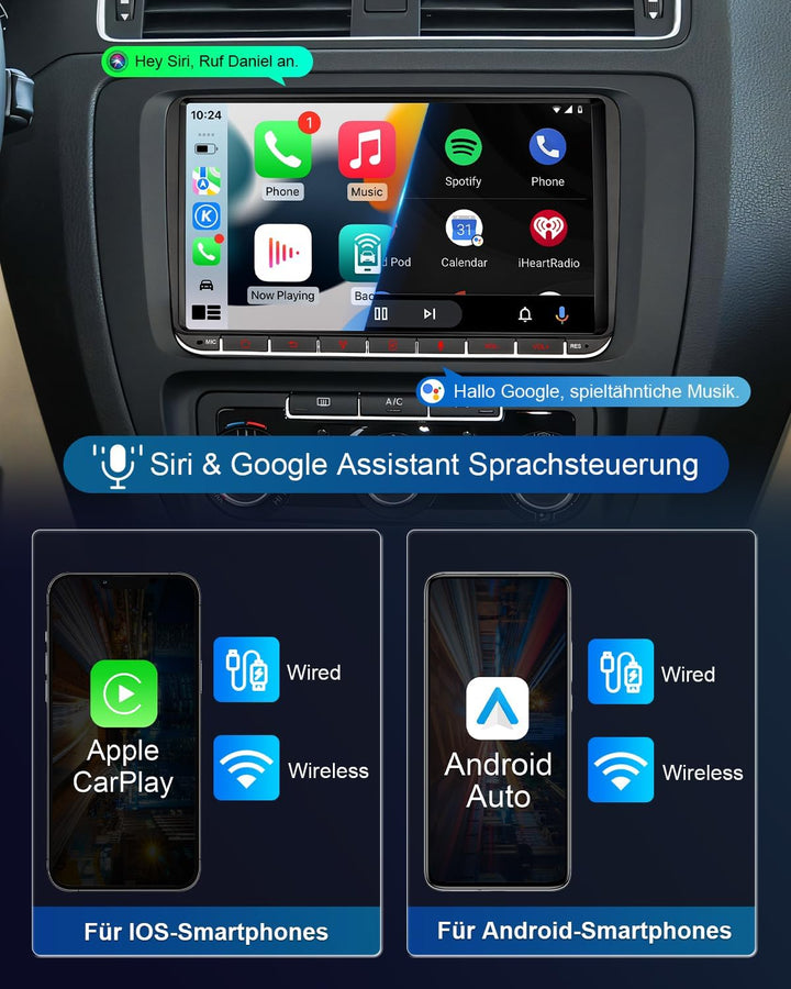 Autoradio mit Bildschirm für VW Golf 5 6 T5 Polo 6R Passat Caddy Touran Seat Skoda, 9 Zoll Golf Radi