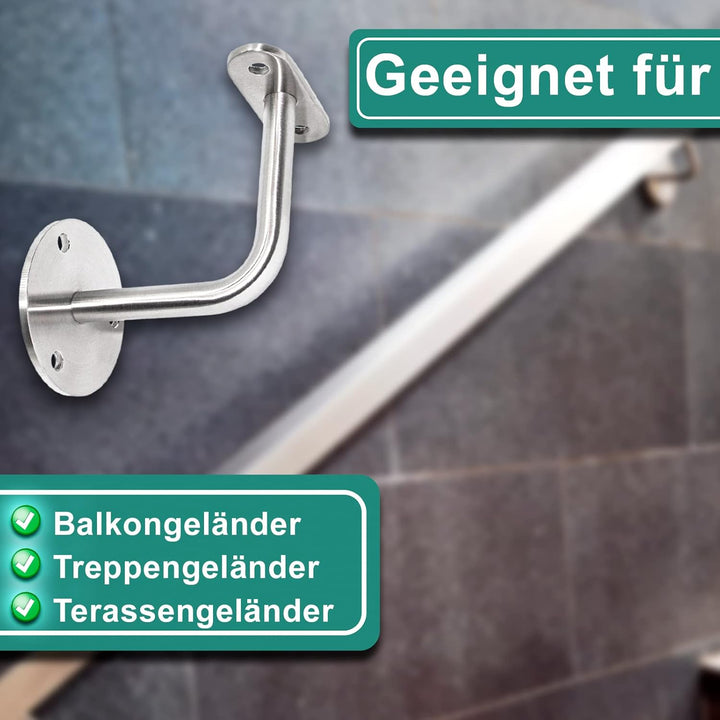 PRIOstahl Handlaufhalter Handlauf Wandhalter Handlaufstütze - 4 x Handlaufträger Flach an die Wand z