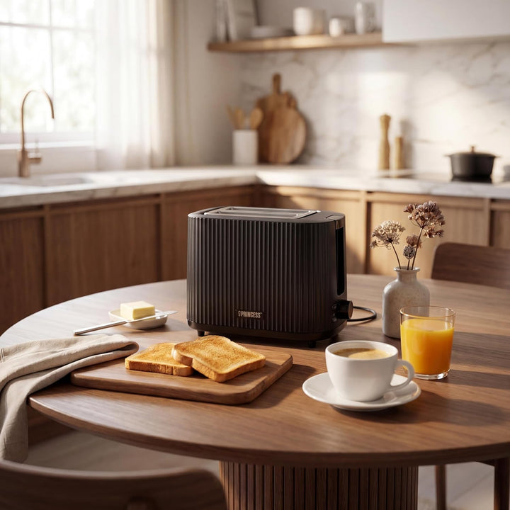 Princess Toaster Wave Edelstahl-Optik, 2 Scheiben, 7 Bräunungsstufen, Auftau- und Aufwärmfunktion, K