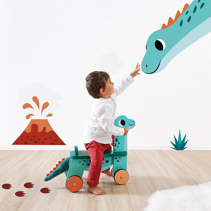 Janod Portosaurus Dinosaurier-Reittier-Sitzhöhe 21 cm-Abnehmbarer Plüschschwanz-Lernspielzeug aus FS