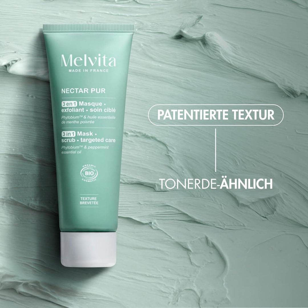 Melvita - 3-in-1 Peeling-Maske - Nectar Pur - Mischhaut bis fettige Haut - "Tonerde-ähnliche" Textur