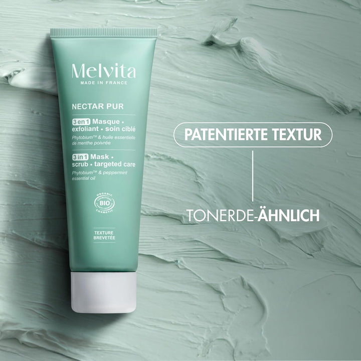 Melvita - 3-in-1 Peeling-Maske - Nectar Pur - Mischhaut bis fettige Haut - "Tonerde-ähnliche" Textur