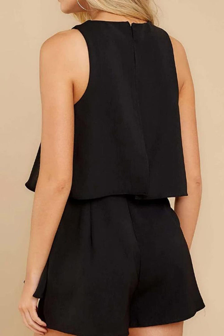 Maavoki Jumpsuit Damen Elegant Sommer Ärmellos Overall mit Rüschen Frauen Oberteile Top und Kurze Ho