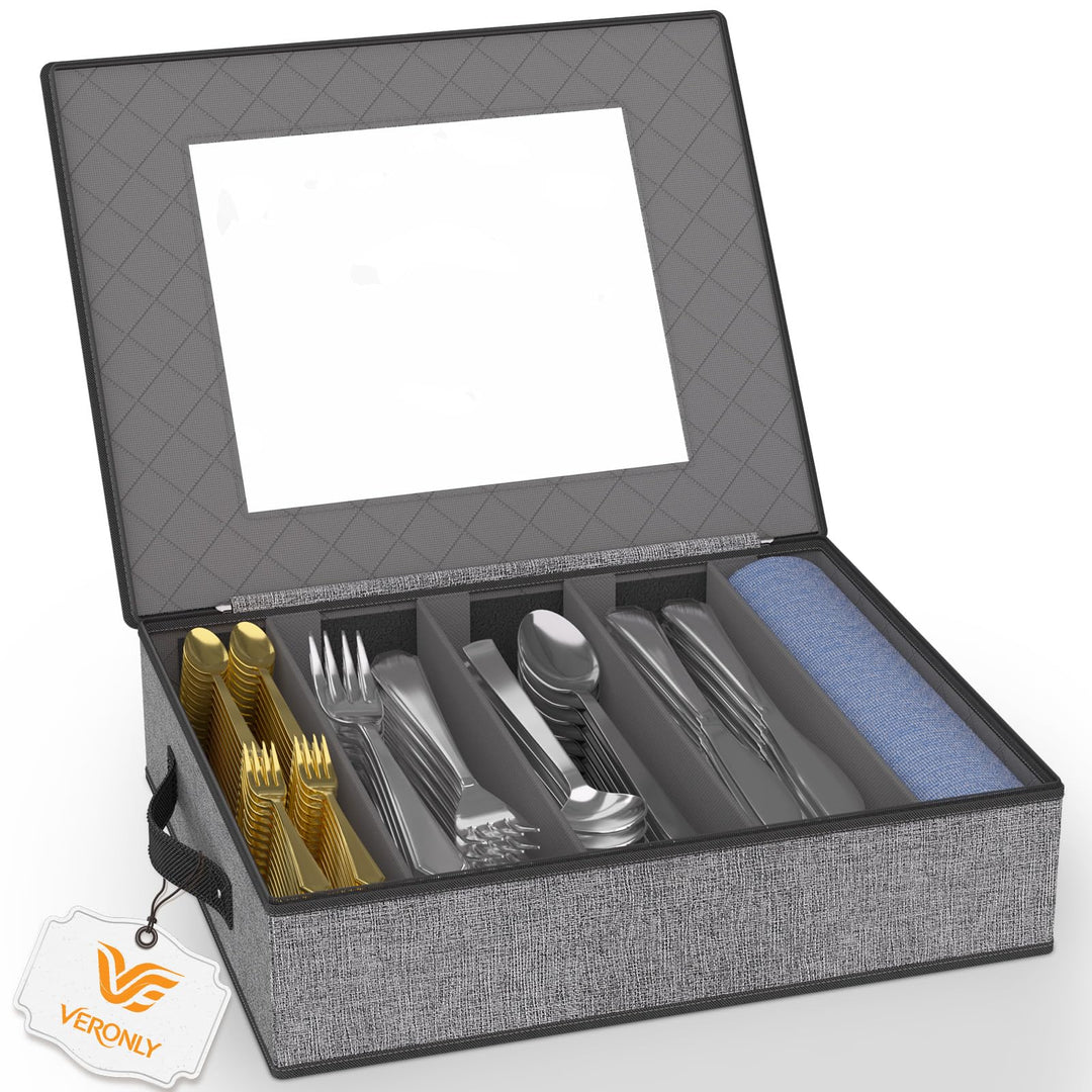 VERONLY Besteck-Aufbewahrungskoffer, langlebig, Besteckkasten, 5 Fächer, Besteckbehälter, Organizer-