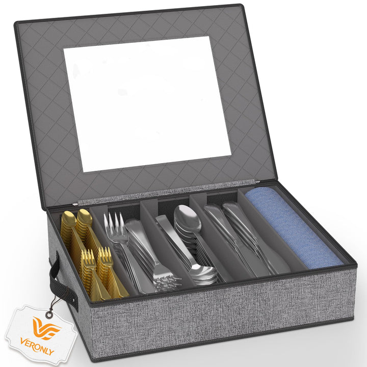 VERONLY Besteck-Aufbewahrungskoffer, langlebig, Besteckkasten, 5 Fächer, Besteckbehälter, Organizer-