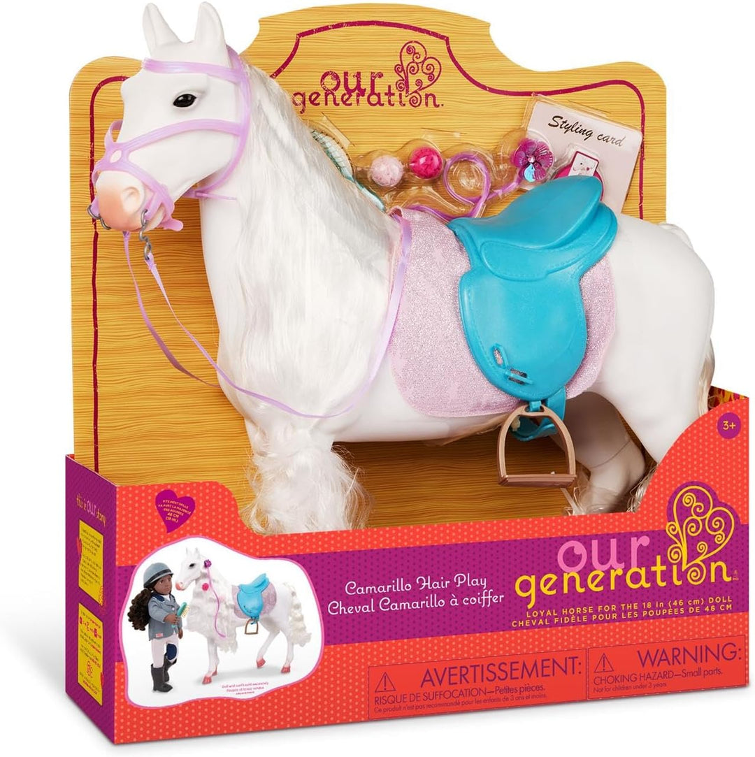 Our Generation | Pferd Camarillo Hair Play weiss mit Styling-Zubehör und Sattel | für Puppe 46 cm, C