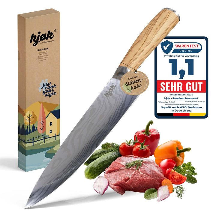 kjøk Premium Kochmesser Härte 58±2 HRC Chefmesser Klingenlänge 20 cm ergonomischer Olivenholz Griff