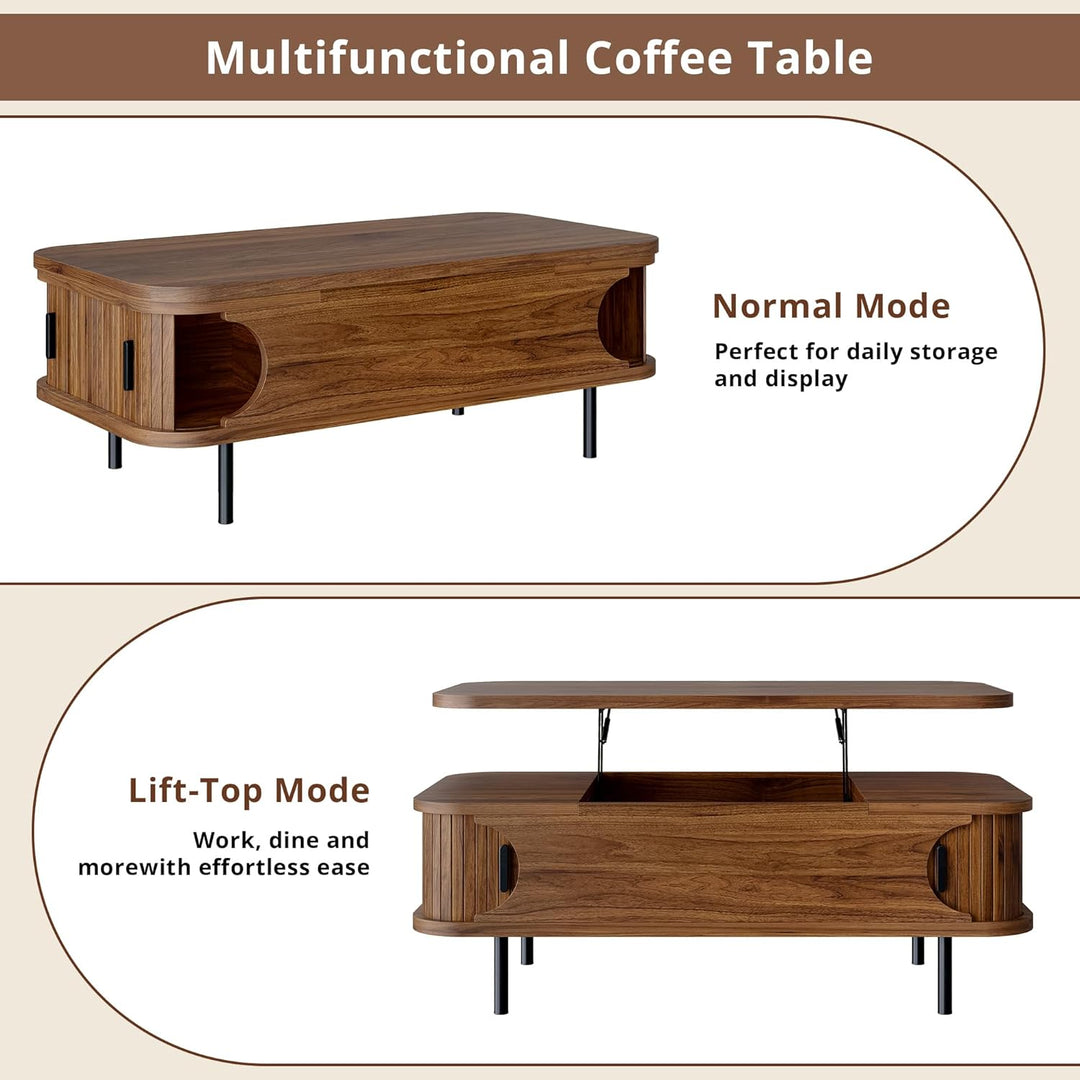 IRONCK Couchtisch höhenverstellbar, Wohnzimmertisch mit Stauraum, Holz Kaffeetisch mit Schiebetüren,