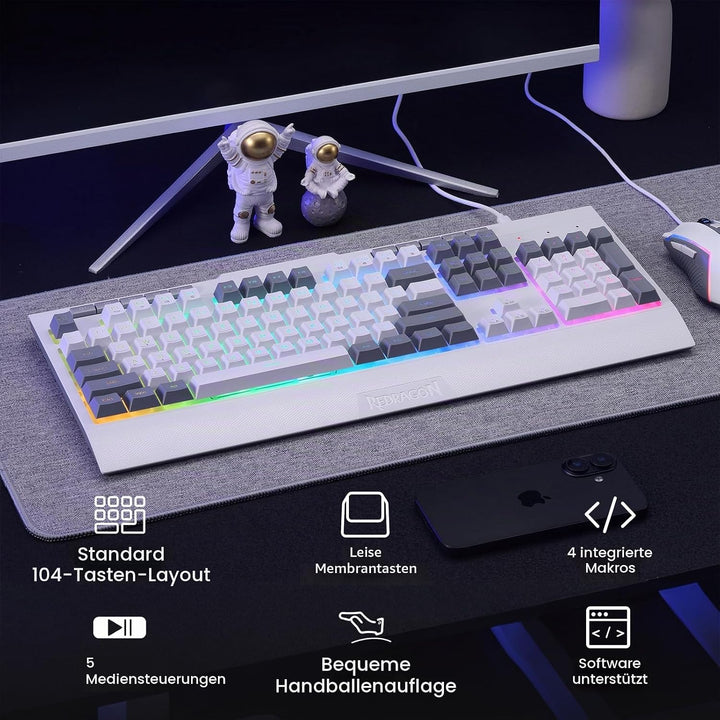 Redragon S151 Gaming-Tastatur- und Maus-Kombination, 104 Tasten K525 kabelgebundene RGB-Membrantasta