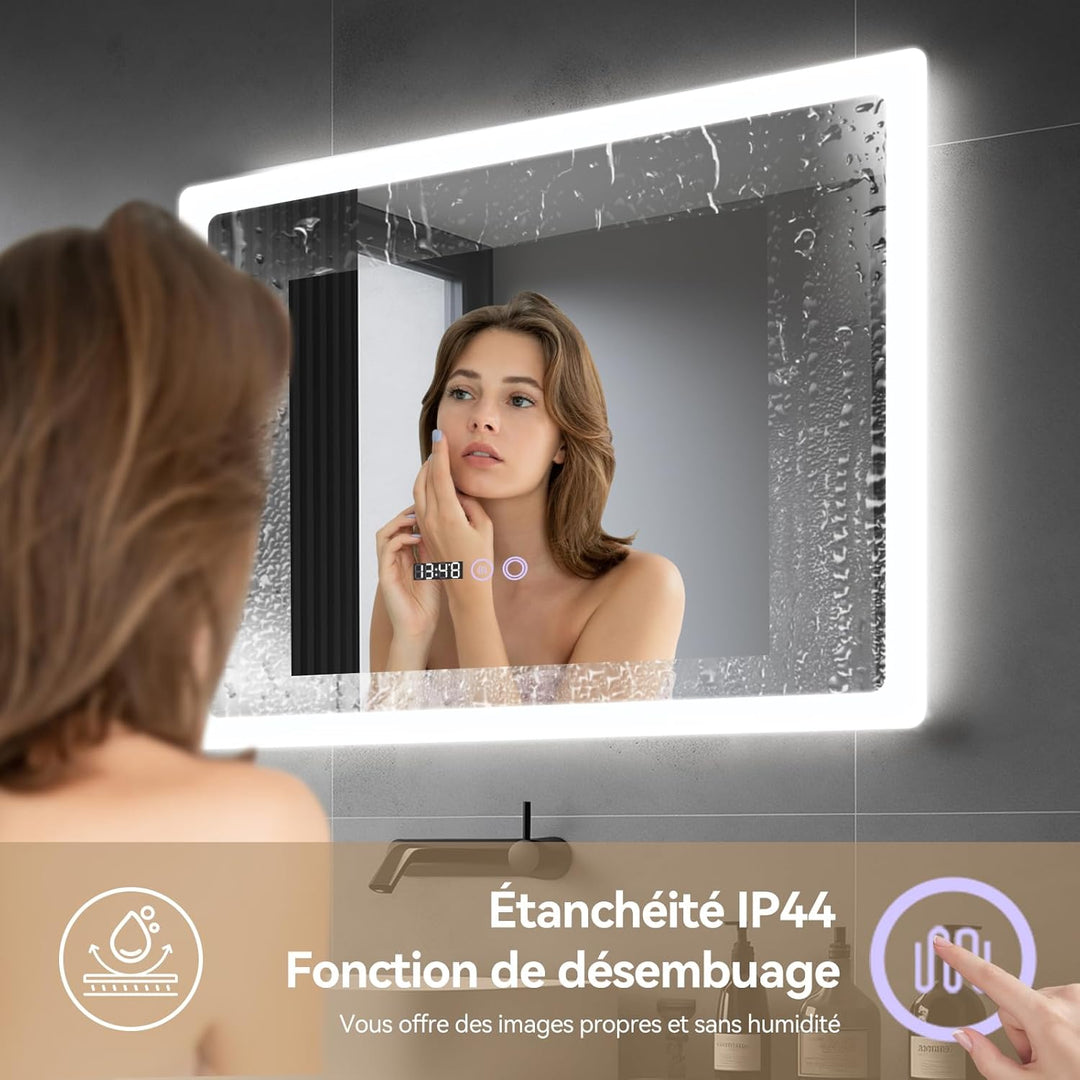 YU YUSING Badspiegel mit Beleuchtung 70x50cm Badezimmerspiegel LED mit 3 Lichtfarben Dimmbar, Beschl