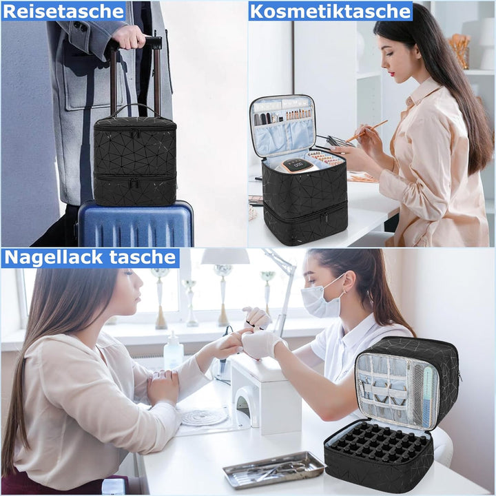 Doppelschicht Nagellack Tasche für 30 Flaschen Nageldesign Koffer,Tragbare Aufbewahrungstasche für N