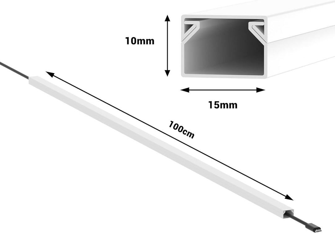 CILSON Kabelkanal 20 m / 20x 1 m Lang - 15 mm Breit 10 mm Hoch, Selbstklebend Weiss, Bodenbelochung