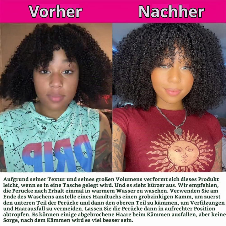 Human Hair Wig Afro Kinky Curly Human Hair Wig With Bang For Women None Lace Human Hair Wig Glueless