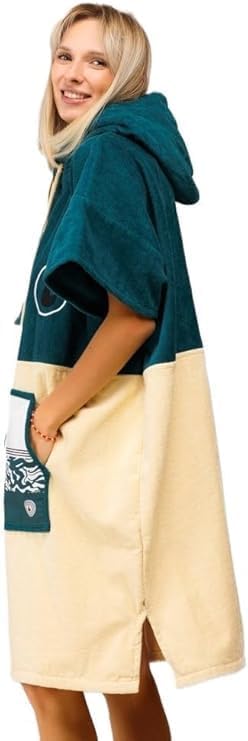WAVE HAWAII Poncho Petrol Surfponcho 100% Baumwolle für Körpergrössen von 160-190 cm Umkleidehilfe f