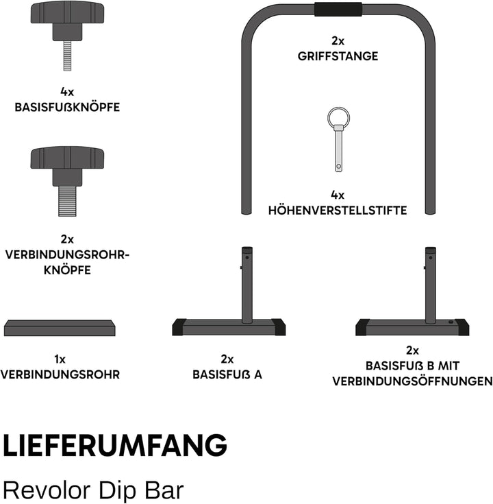Dip Station Bar Barren – Höhenverstellbar, Breitenverstellbar, bis 200kg belastbar – mit Verbindungs