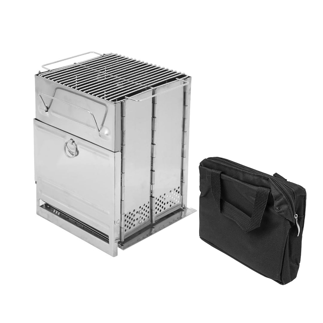 Klappbarer Campingkocher, tragbarer Mini-Grill, holzbefeuerter Campingkocher mit Grill, Edelstahl-He