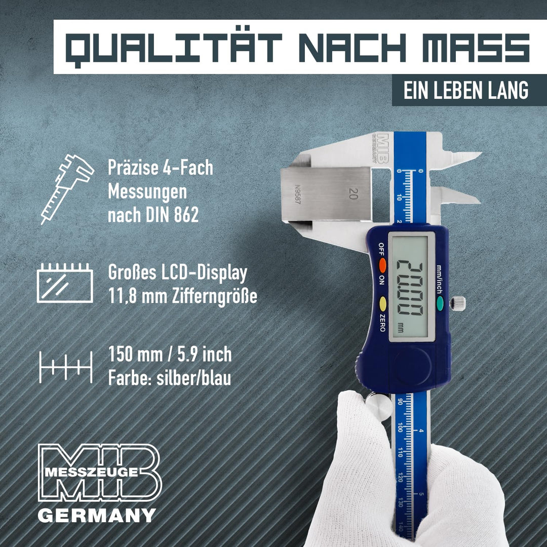 MIB Digitaler Messschieber mit Rolle DIN 862 150mm | Werkzeug für präzise Messungen | Messschieber d