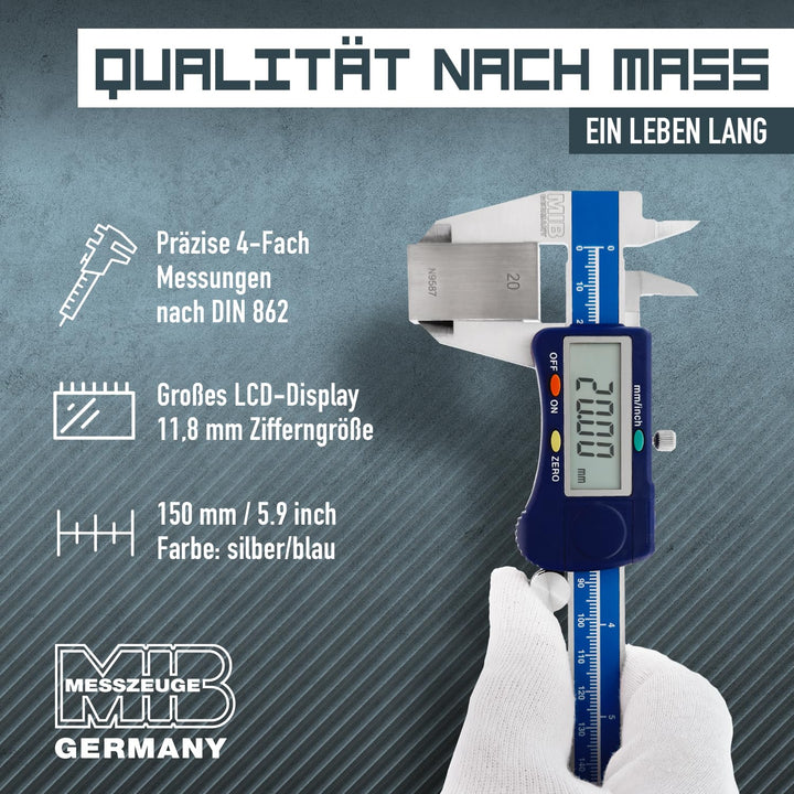 MIB Digitaler Messschieber mit Rolle DIN 862 150mm | Werkzeug für präzise Messungen | Messschieber d