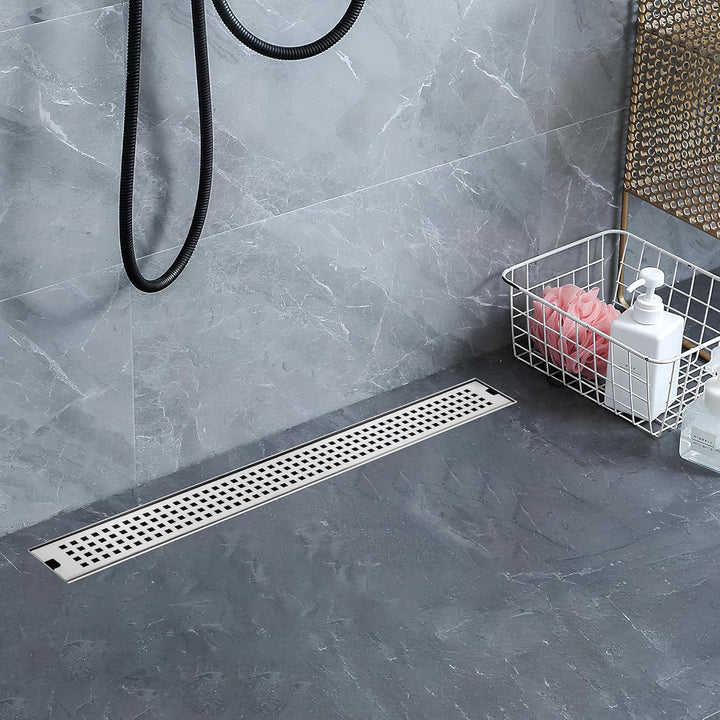 uyoyous Strip Duschrinne 60 cm Komplettset Extra Flach,Edelstahl Duschablaufrinne Senkrechter Ablauf