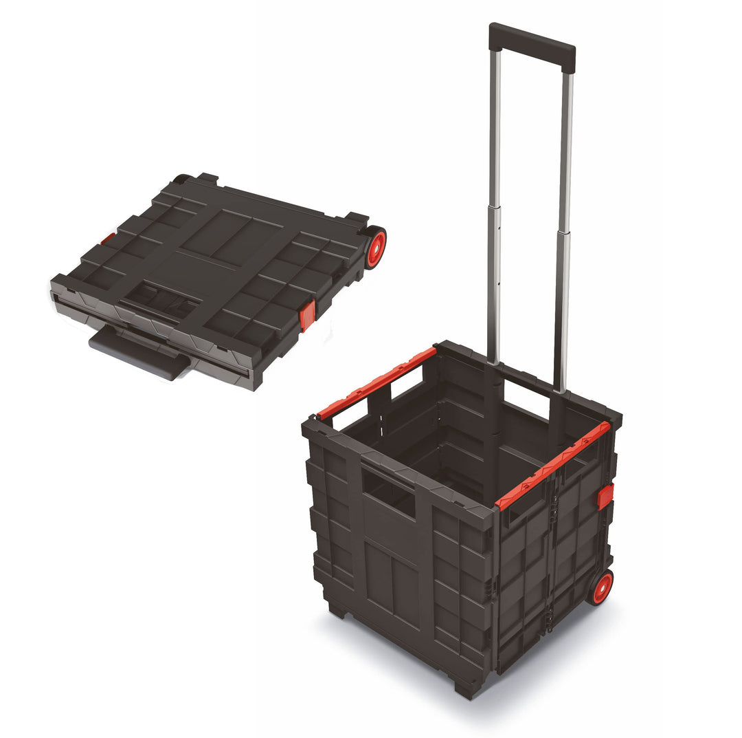 Spetebo Kunststoff Einkaufstrolley klappbar mit Rädern - 35 L - Transportbox fahrbar mit Teleskopgri
