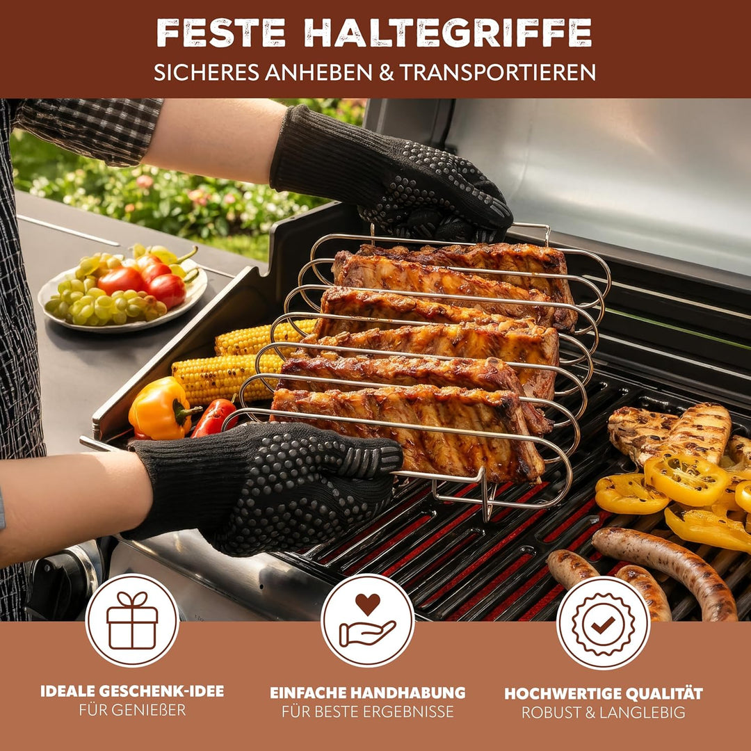 eluno Spareribs Halter mit Haltegriffen, Rippchenhalter zur Zubereitung von 6 Spareribs für Beste Er