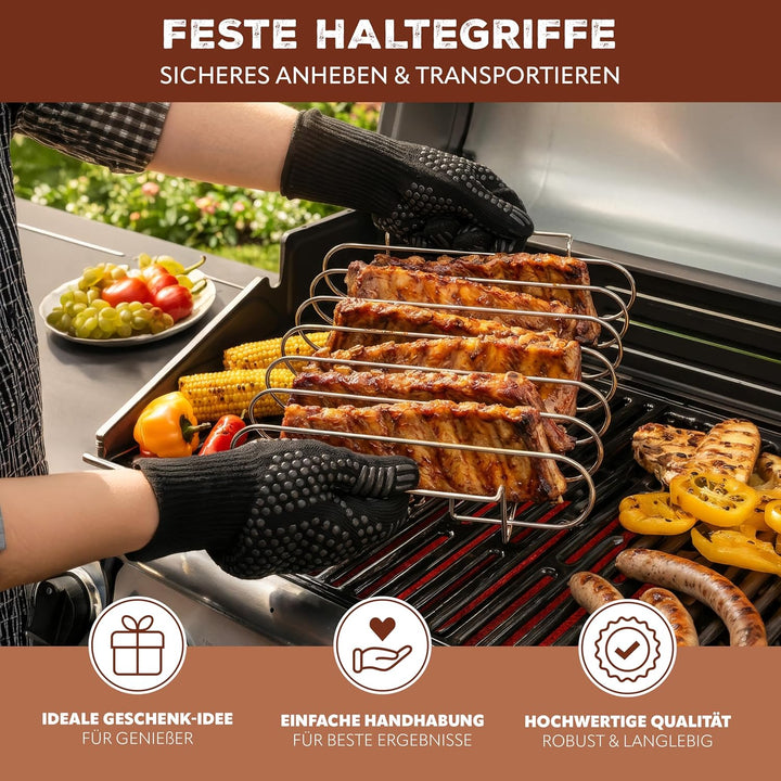 eluno Spareribs Halter mit Haltegriffen, Rippchenhalter zur Zubereitung von 6 Spareribs für Beste Er