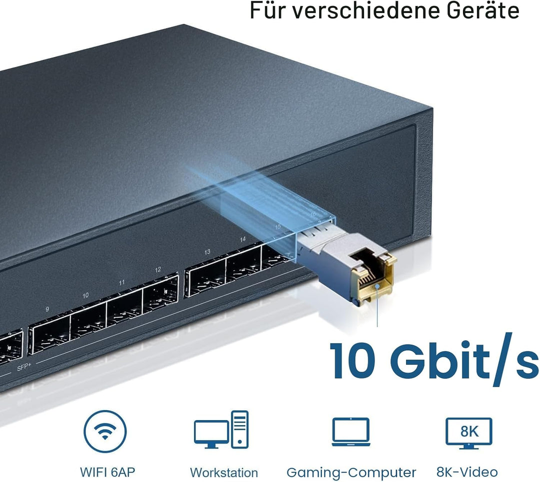[Pack of 1] 1.25/2.5/5/10G SFP+ auf RJ45 Transceiver, Kupfer SFP+ Modul, Cat.6a/7, bis zu 30m, für C
