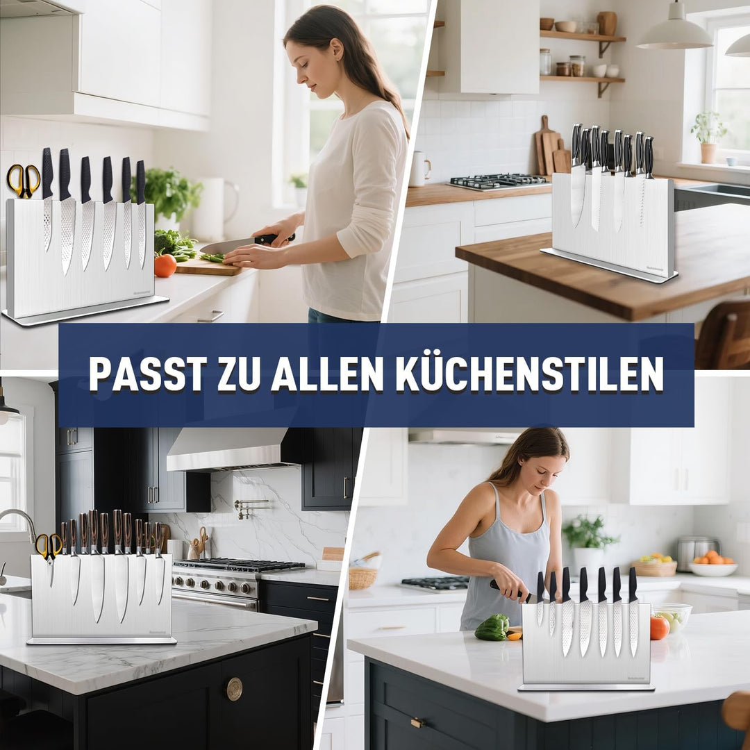 Messerblock magnetischer ohne Messer, 40 cm Silber Messerhalter magnetisch aus 304 Edelstahl, beidse