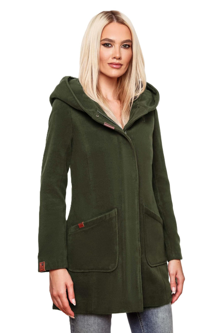 MARIKOO Damen Mantel Trenchcoat Wintermantel Übergangs Jacke Parka Lang B819 S Forest-Green, S Fores