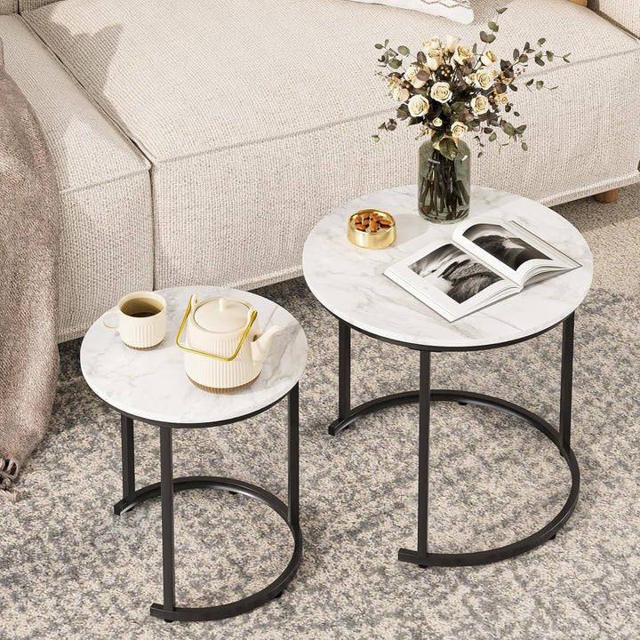 HEYZOEY Couchtisch Rund 2er Set, Wohnzimmertisch, Beistelltische Schwarz Metall, Kaffeetisch für Sof