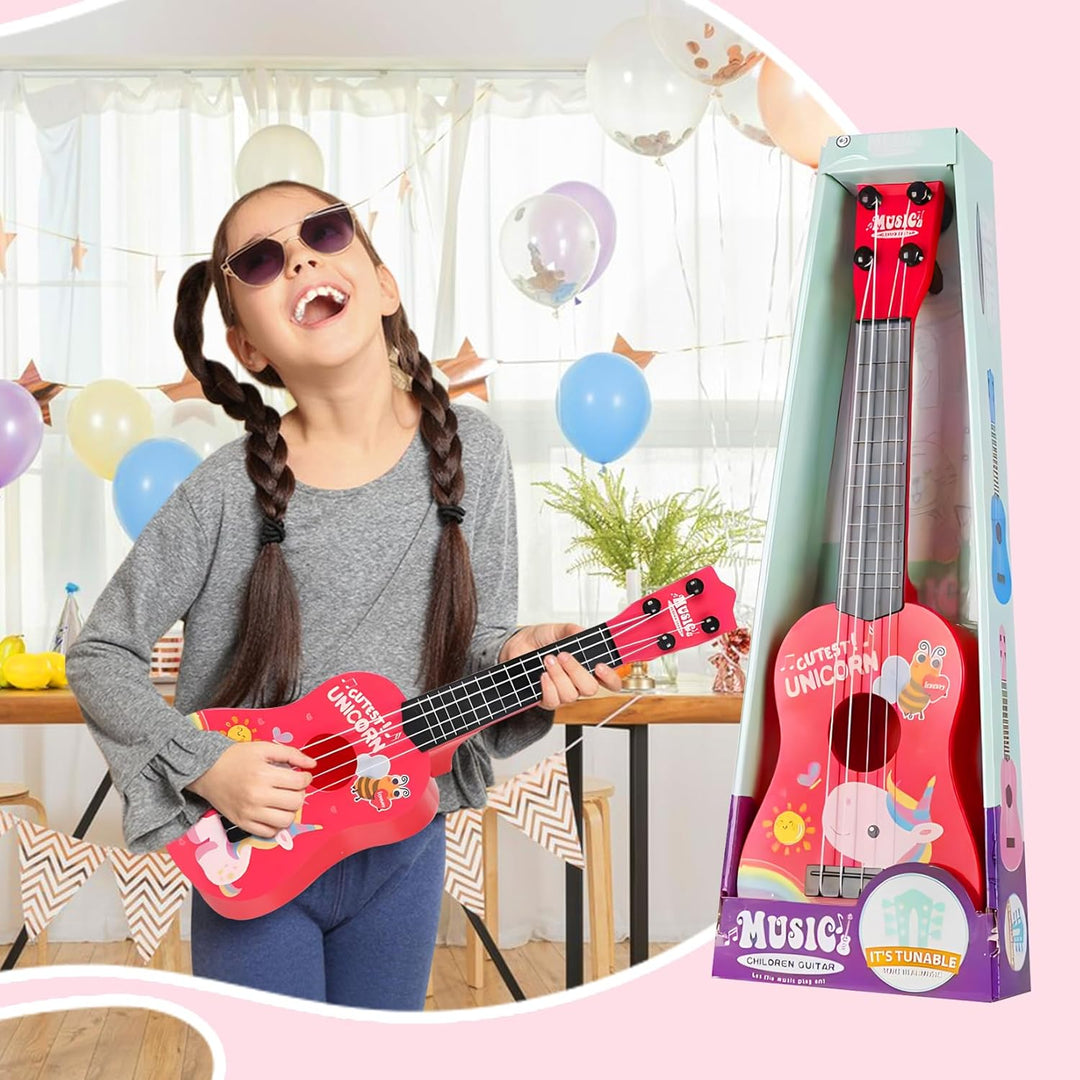 42cm Kindergitarre Mit 4 verstellbaren Saiten Ukulele Gitarre Spielzeug für Kleinkinder Anfänger Jun