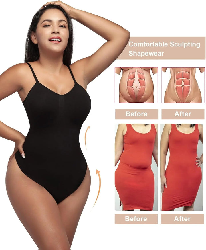 SHAPERX Shapewear Damen Bauchweg Bodysuit Formender Body Shaper Sculpting Tanga mit Verstellbarer Sc