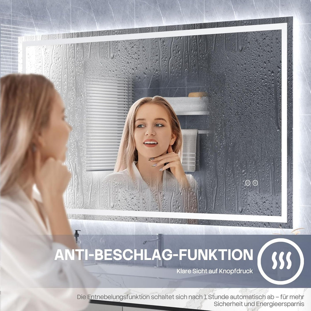 HySail Badspiegel mit Beleuchtung, 5mm Hochauflösender Silber-Spiegel, 3 Farbtemperaturen &amp; Dimmbare