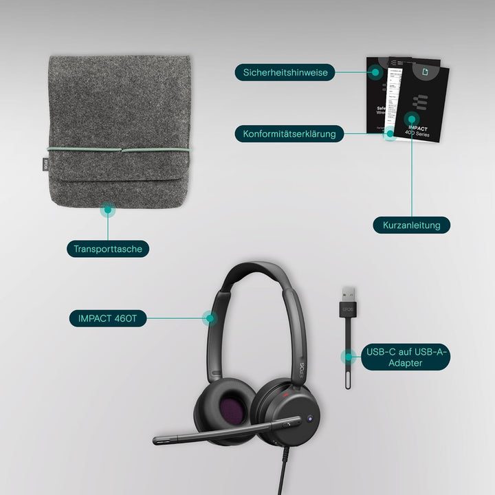 EPOS Impact 460T - Doppelseitiges On Ear USB C & USB A kabelgebundenes Headset mit dualem Noise-Canc