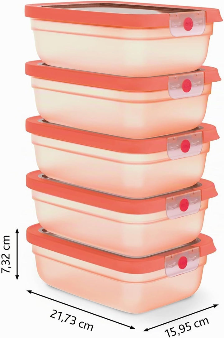 EMSA oneClick Frischhaltedosen, Meal Prep Set 5 x 1,2L, Lebensmittel 2 x länger frisch, 100% dicht,
