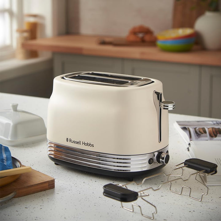 Russell Hobbs Toaster [für 2 Scheiben] Hanley Crème-Weiss (6 Bräunungsstufen, extra breite Toastschl