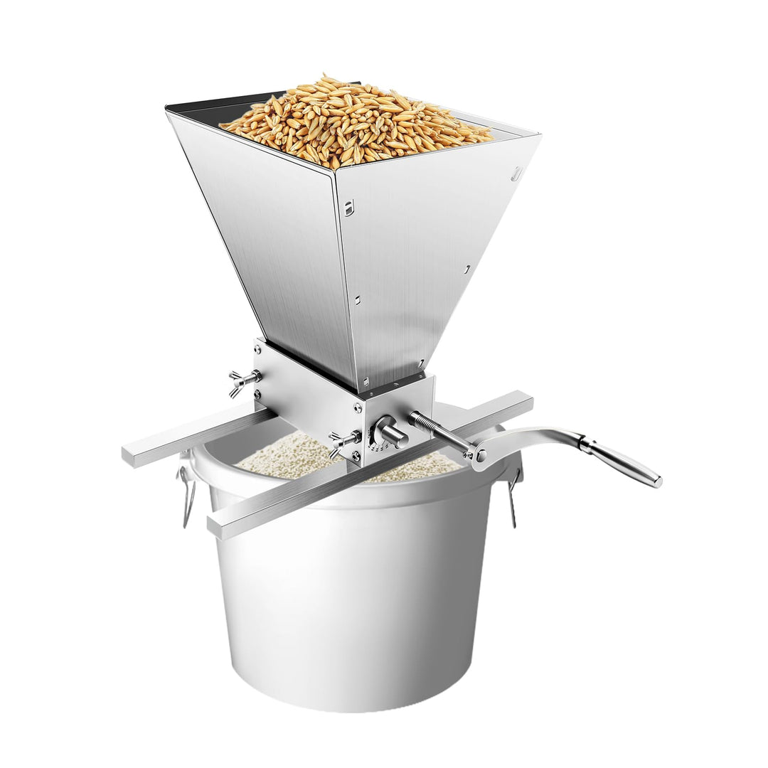 Malzmühle 4L Edelstahl mit Kurbel und Bohrmaschine für Zuhause Silber | Getreidebrecher mit 2 Betrie