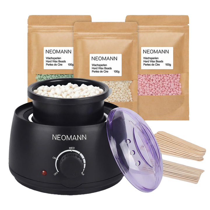 NEOMANN Waxer II Waxing Kit, Haarentfernungs-Wachswärmer mit elektrischem Heiztopf | Profi-Set mit 3