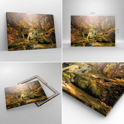 Bilder auf Leinwand Wald Wasserfall Natur Umwelt Leinwandbild 70x50cm Wandbilder Dekoration Wohnzimm