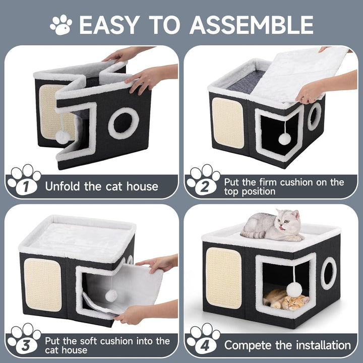 Shikha Faltbares Katzenhöhle Indoor für grosse Katzen, 43L*43B*32H cm Grosse Katzenhaus mit Kratzbre