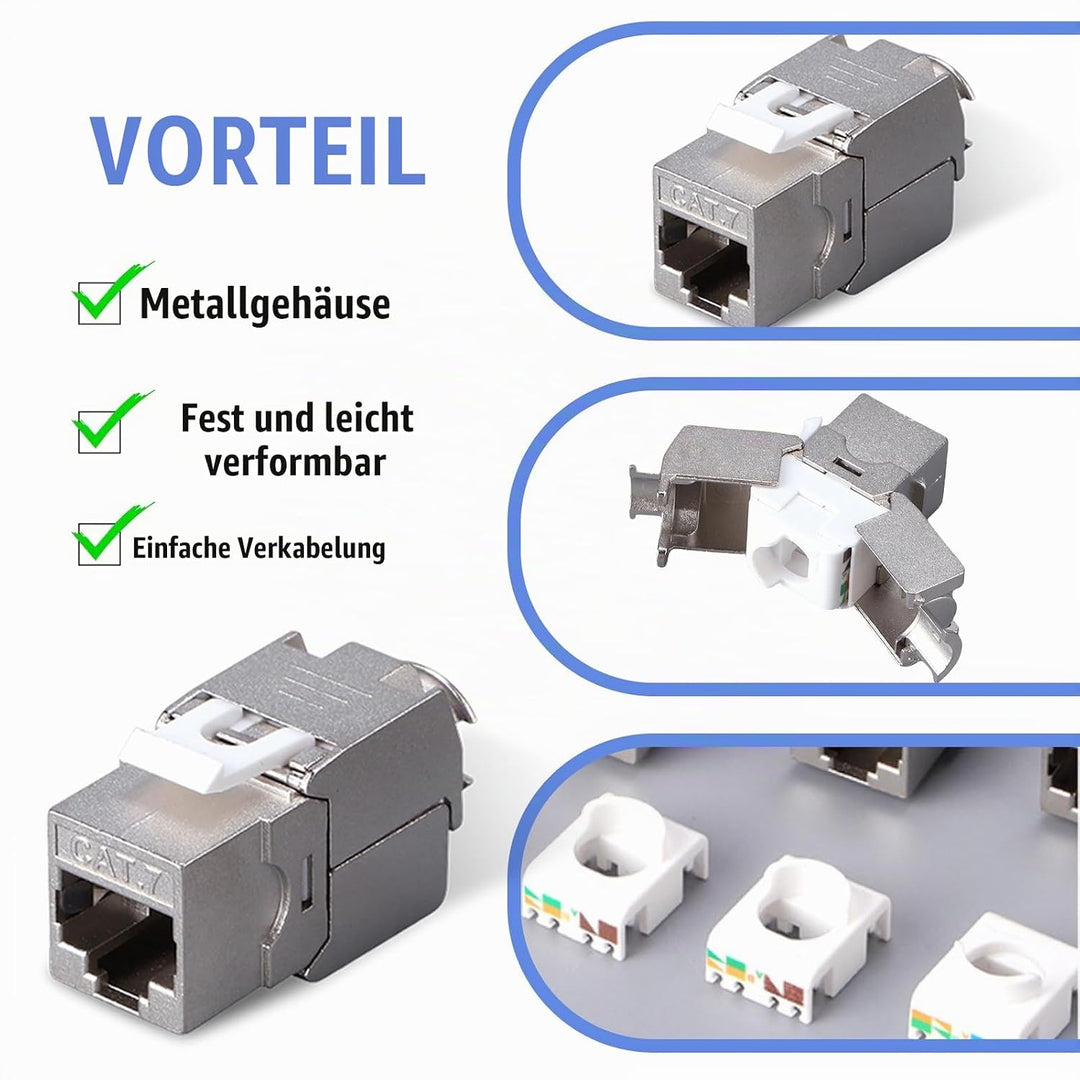 Leikurvo 8 Stück RJ45 CAT7 Keystone Modul Jack Geschirmte Bis zu 10 Gbps, CAT7 Keystone Werkzeuglos