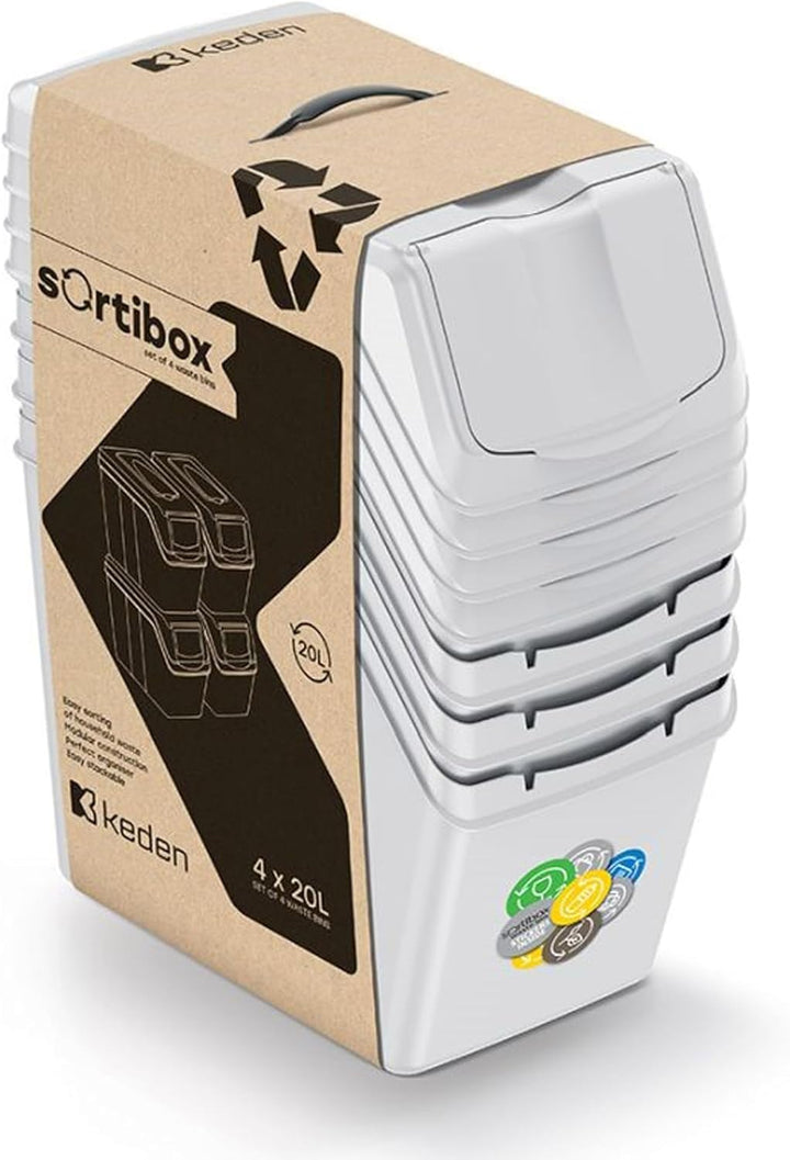 Set von 4 Mülltonnen KEDEN SORTIBOX für Recycling, weiss, 80L Gebrochenes Weiss 80 litros, Gebrochen