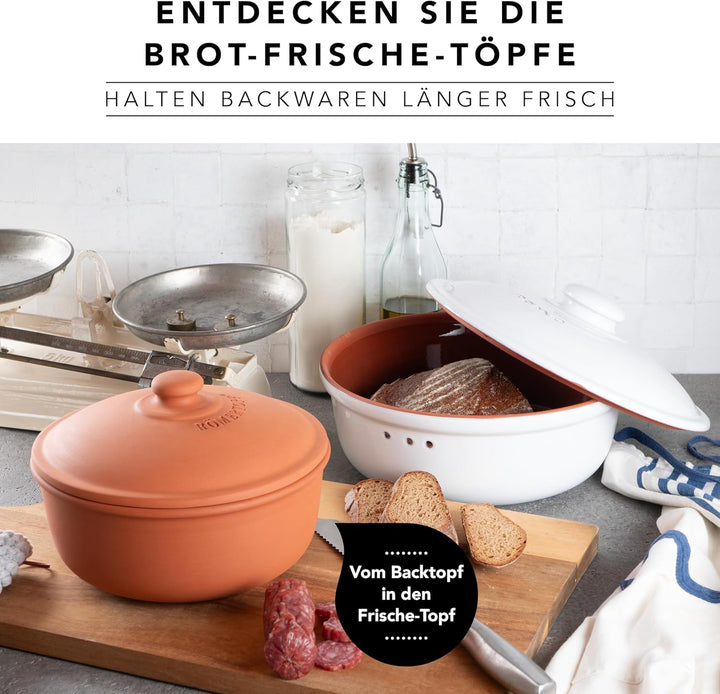 Römertopf Brotbacktopf aus Naurton für ein natürliches Backerlebnis, Brotbackform Ø 23,0cm, Terrakot