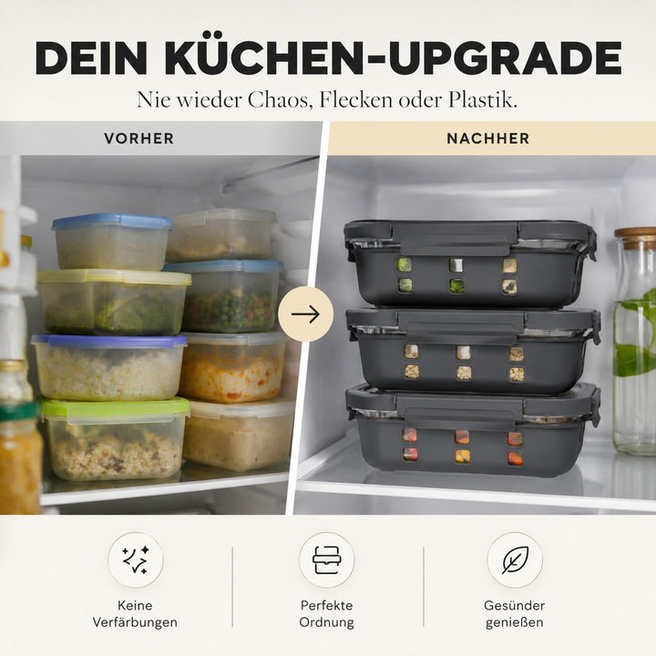 Meal Prep Boxen Set 3x1520ml – Borosilikatglas, auslaufsicher, stapelbar, mikrowellengeeignet, mit S