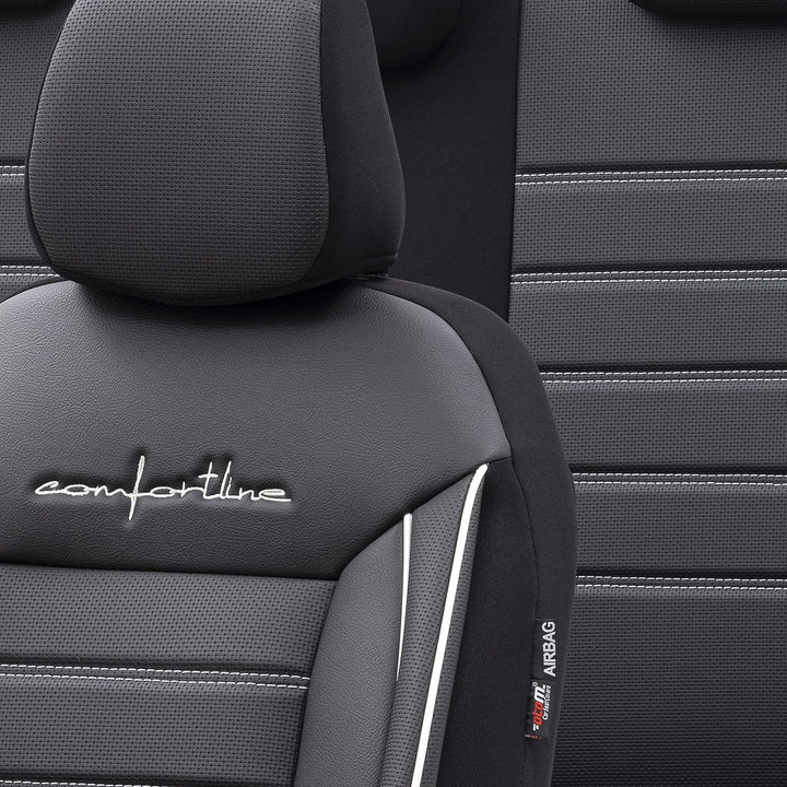 Universelle Leder/Stoff Sitzbezüge 'Comfortline' Schwarz/Grau + Weisses Rand - 11-Teilig- - kompatib