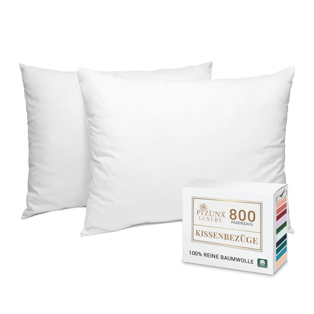 Pizuna Luxuriöser Soft-Satin 2er Pack Kissenbezug 70 x 90 cm Weiss, 800 Fadenzahl Baumwolle Kissenbe