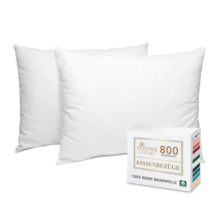 Pizuna Luxuriöser Soft-Satin 2er Pack Kissenbezug 70 x 90 cm Weiss, 800 Fadenzahl Baumwolle Kissenbe