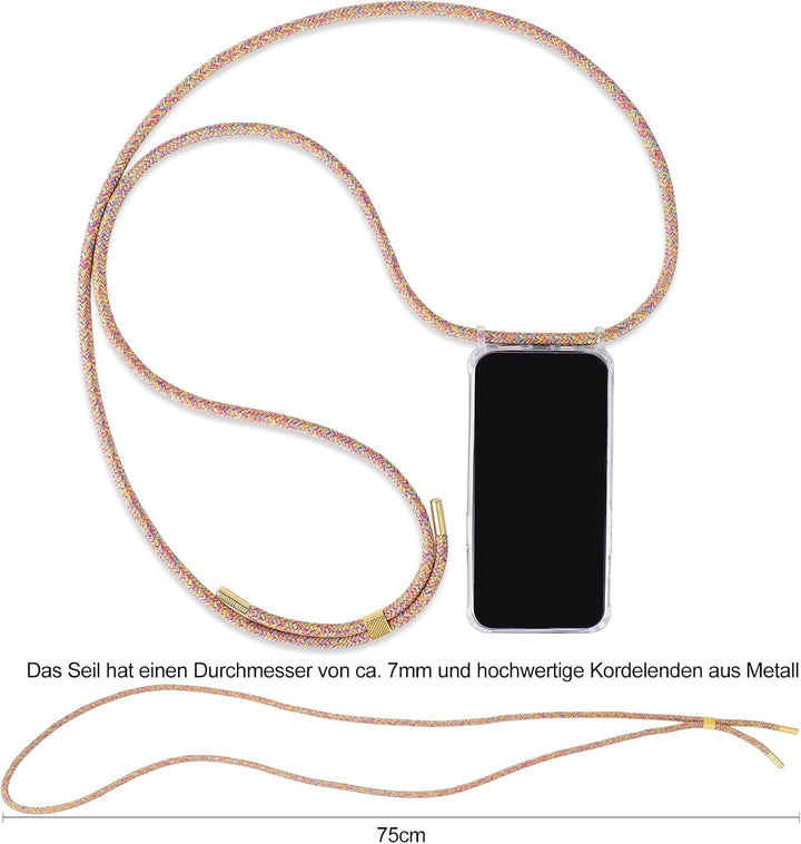 DiDaDi Handyhülle für iPhone 12 Mini Hülle mit Band &amp; Magnet - Transparente Handykette, Abnehmbar mi