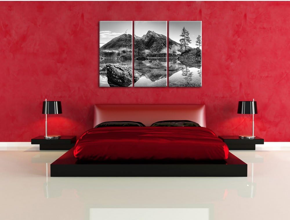 Pixxprint Sonnenaufgang am Hintersee / 3-Teilig/Gesamtmass 120cm Leinwandbild bespannt auf Holzrahme